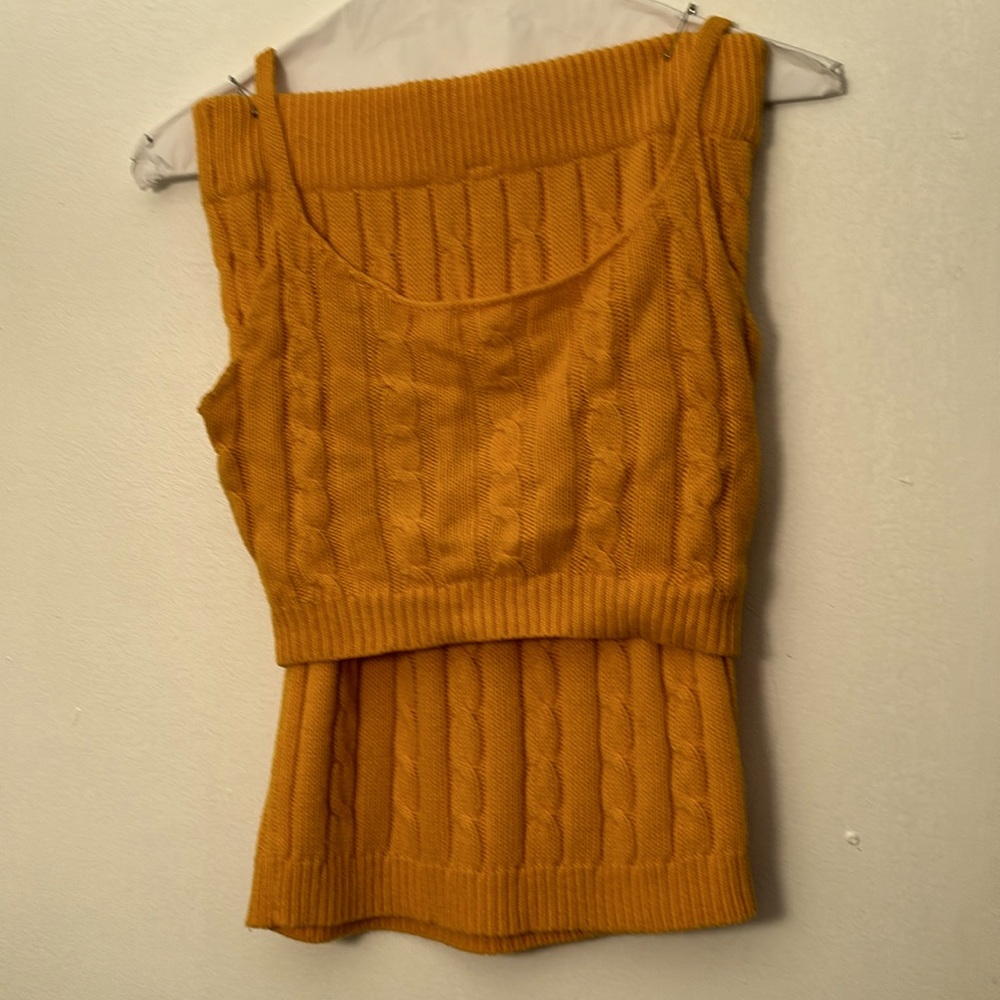 Yellow Cable Knit Shirt and Skirt Set